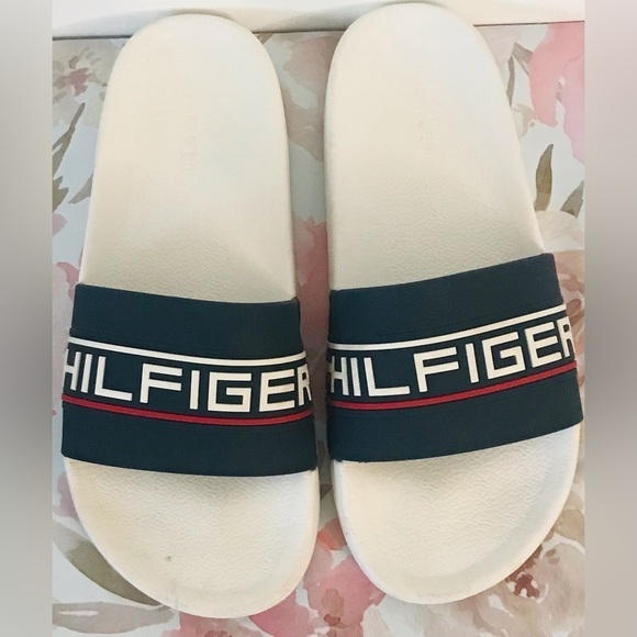 Tommy Hilfiger Men’s Blue Red White Slide Sandal Flip Flop Men’s Size 6 Women 8 - Picture 2 of 8
